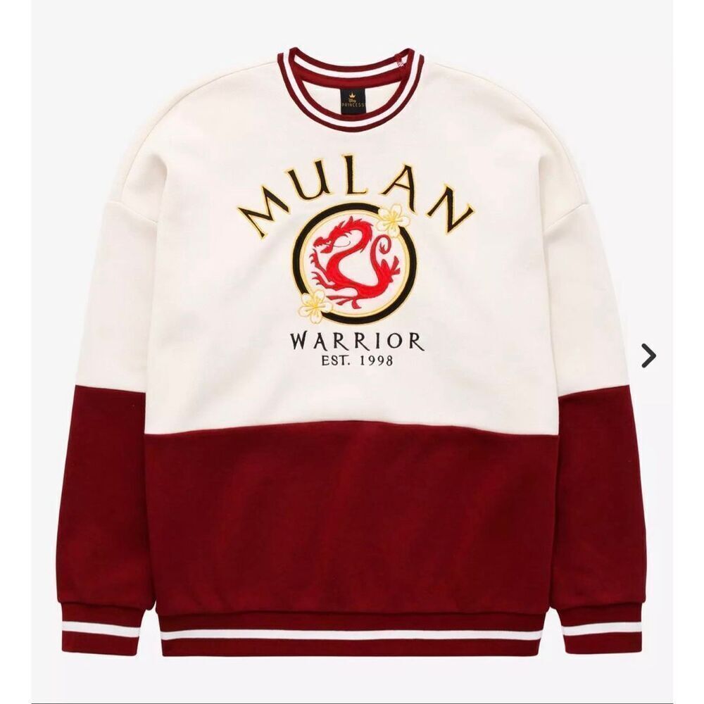 Disney Princess Small Mulan burgundy cream Mushu dragon embroidered sweater vars
